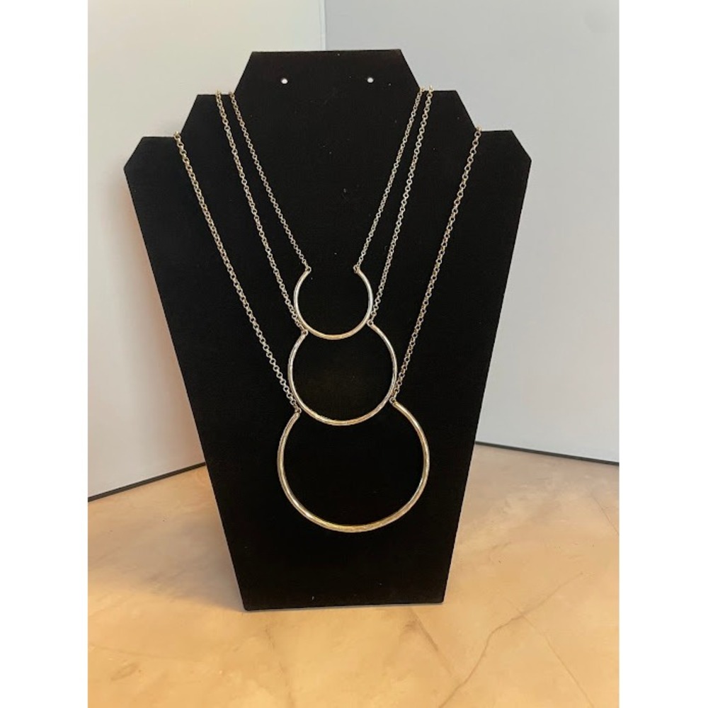 Lucky Brand Hammered SilverTone Layered Statement Necklace Boho Minimalist 3 Row